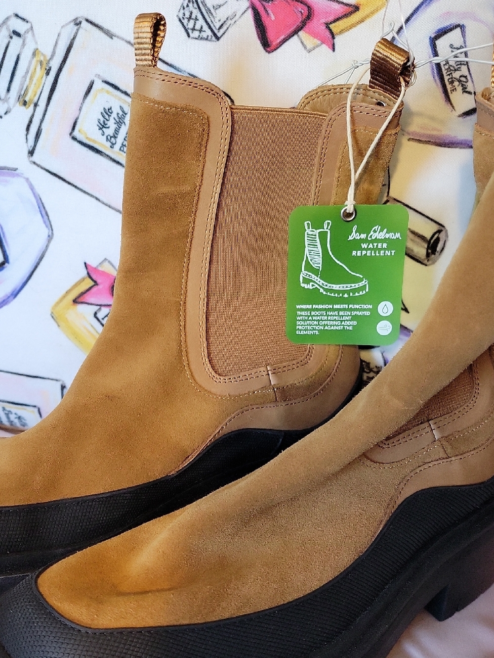 Sam Edelman Tan Suede Water-Repellent Chelsea Booties